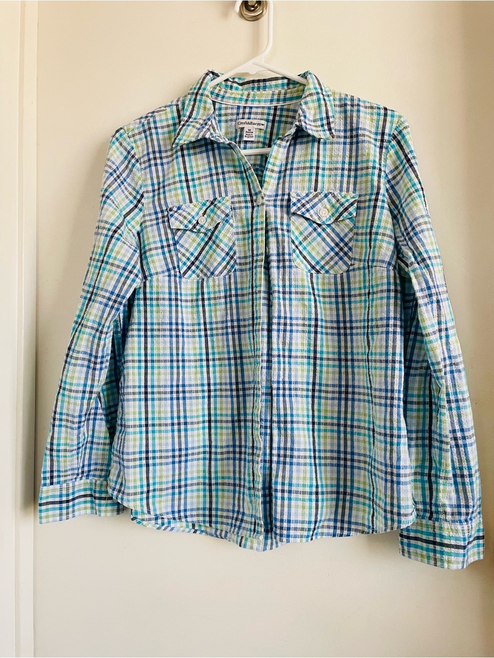 croft & barrow Blue and Green Plaid Button-Up Shirt